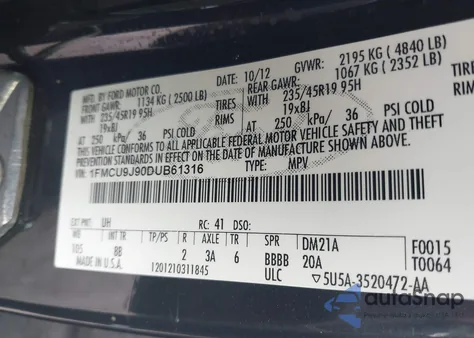 2013 Ford Escape Titanium z USA, uszkodzony, nr VIN 1FMCU9J90DUB61316